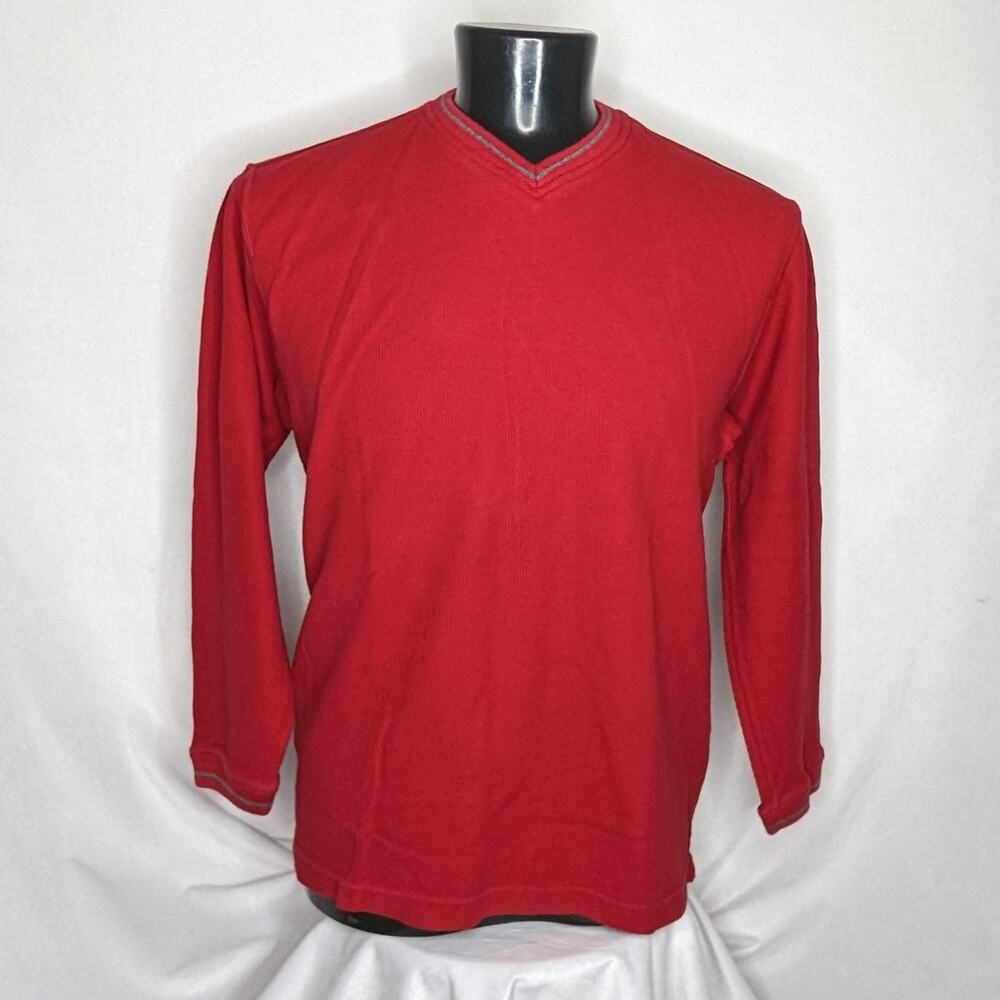 Chaps V-Neck Sweater Men's Large Red Thermal Waffle Knit